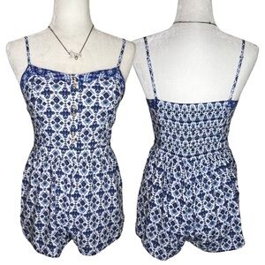 AEO Boho Romper Blue White Purple XS American Eagle Extra Small Bohemian